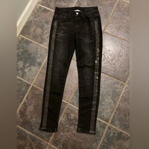 Black Sequin-Trimmed Women’s Skinny Jeans Size S